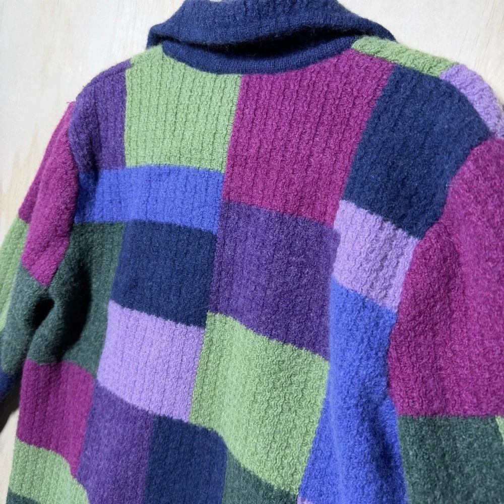 Talbots Wool Jacket XL Colorblock Zip Up Multicolor Boho Patchwork Coat - Picture 9 of 9